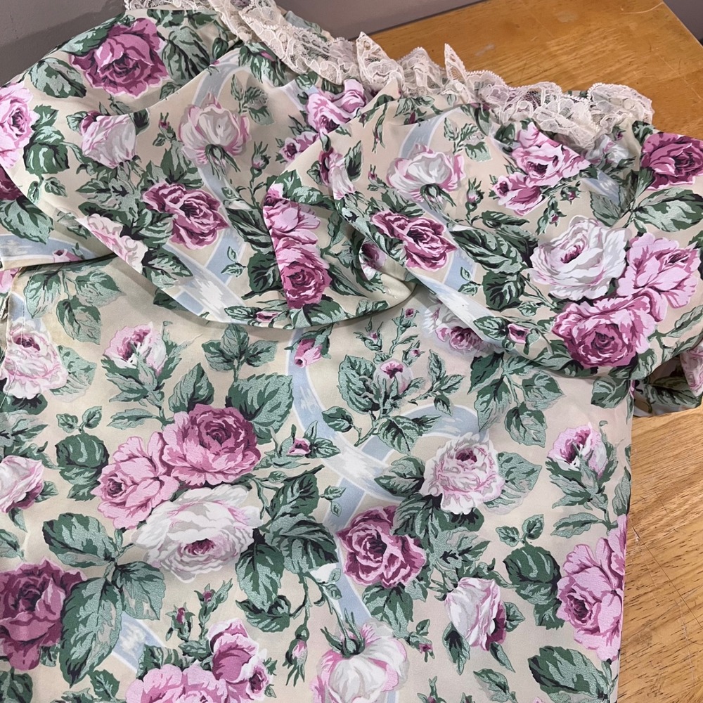 Vtg Excell Pink Rose Floral Lace Blouson Valance Shower Curtain Cottagecore